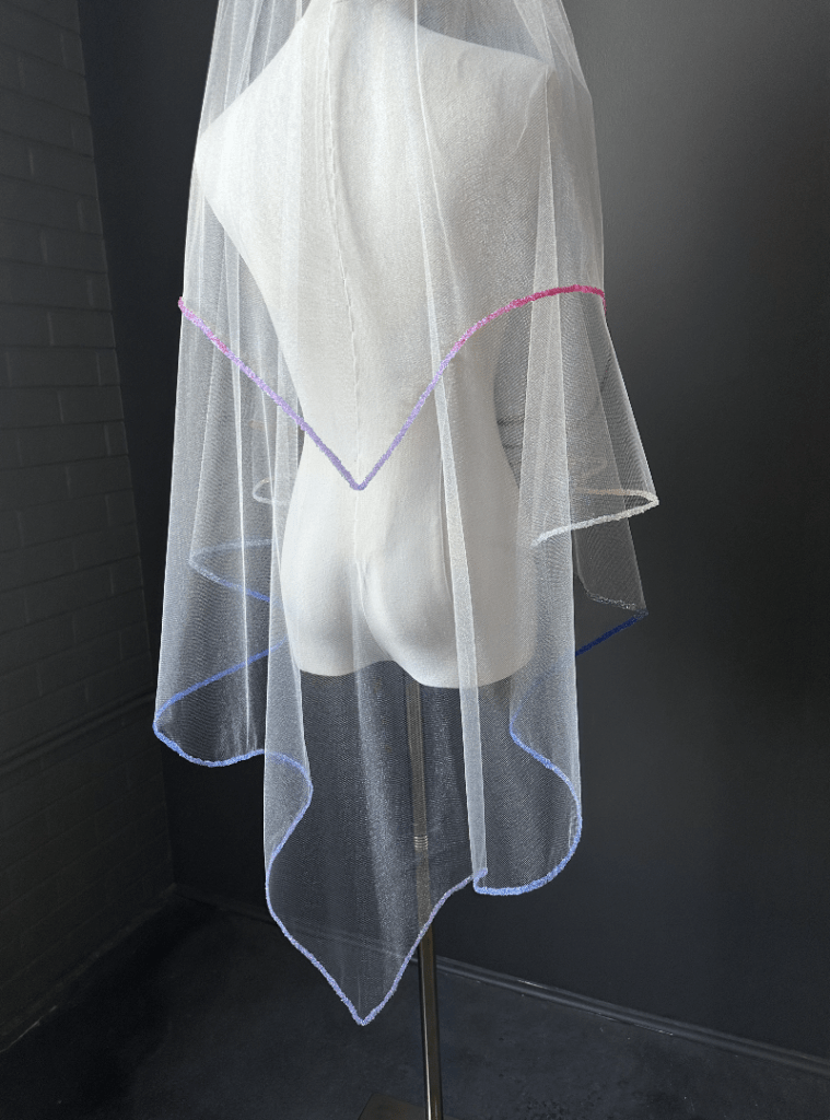 rainbow crystal trim heart shaped veil